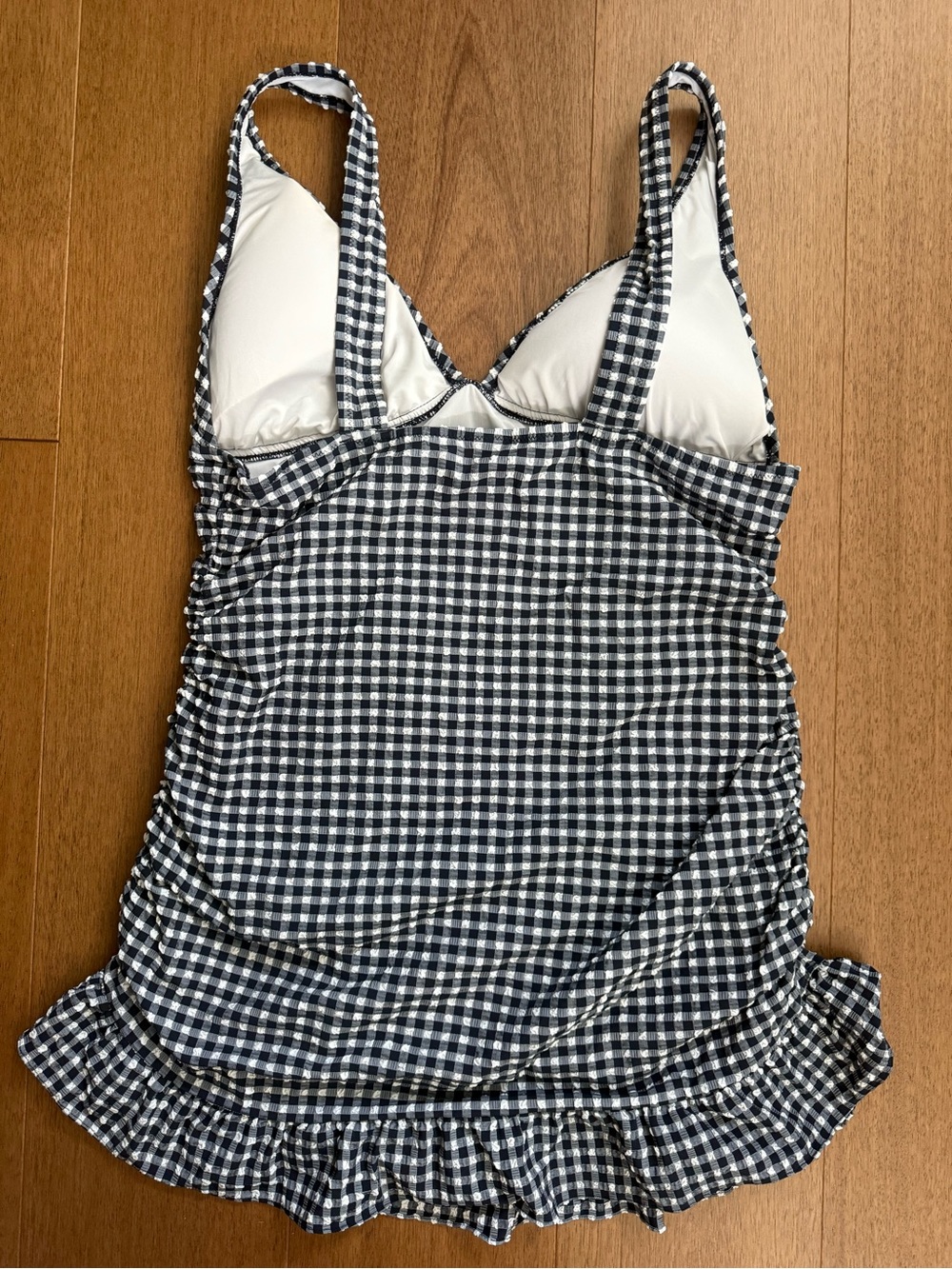 J. Crew navy and white gingham ruched swim dress size 18 - Picture 2 of 6